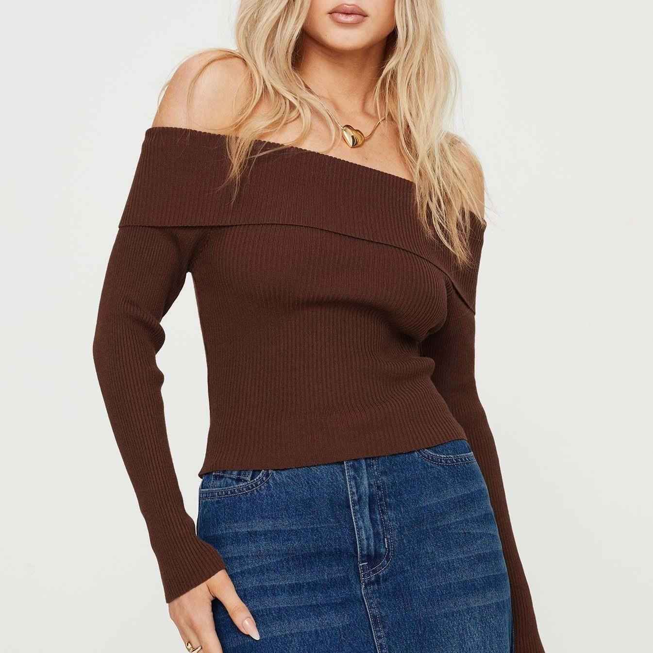 Spring Women Clothes Solid Color off Shoulder Sexy Backless Long Sleeves Women Sweater