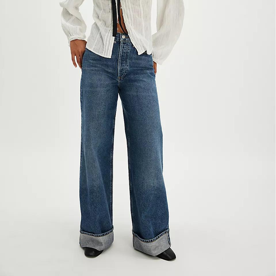 Retro High Waist Slimming Straight Casual Wide Leg Loose Washed Design Jeans - ALZO