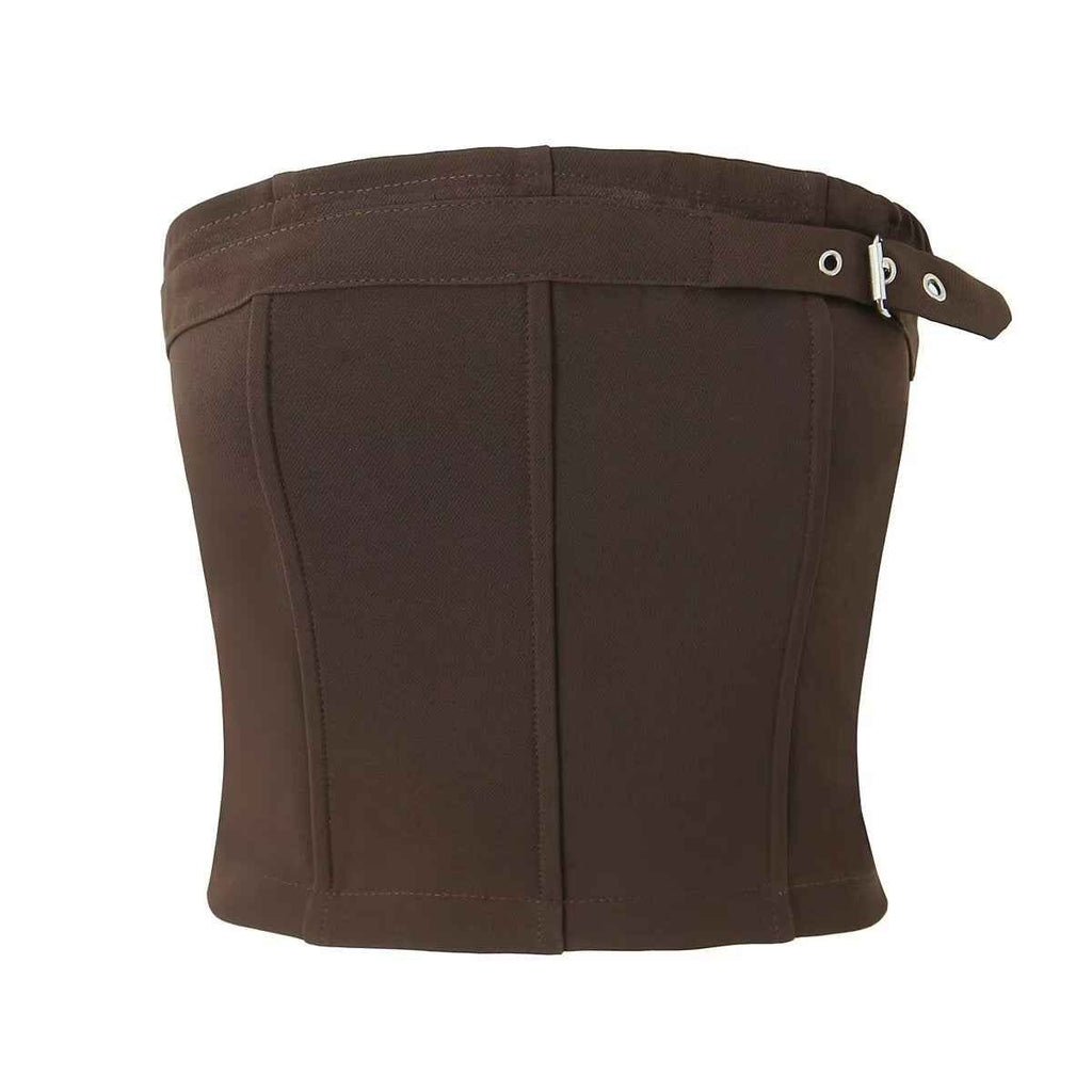Tube Top with Ornament Top Short Vest Low Waist Anti Exposure Pleated Skirt Sexy Set