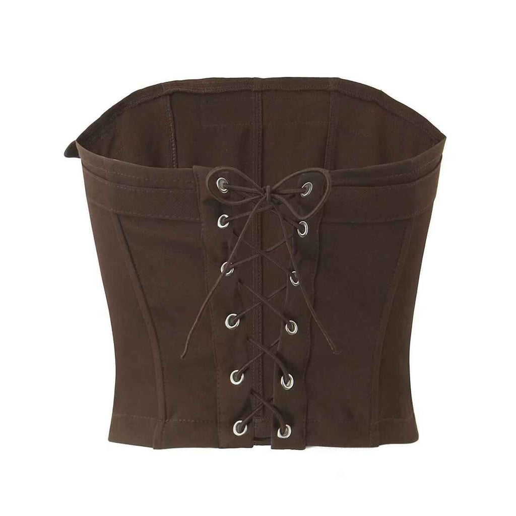 Tube Top with Ornament Top Short Vest Low Waist Anti Exposure Pleated Skirt Sexy Set
