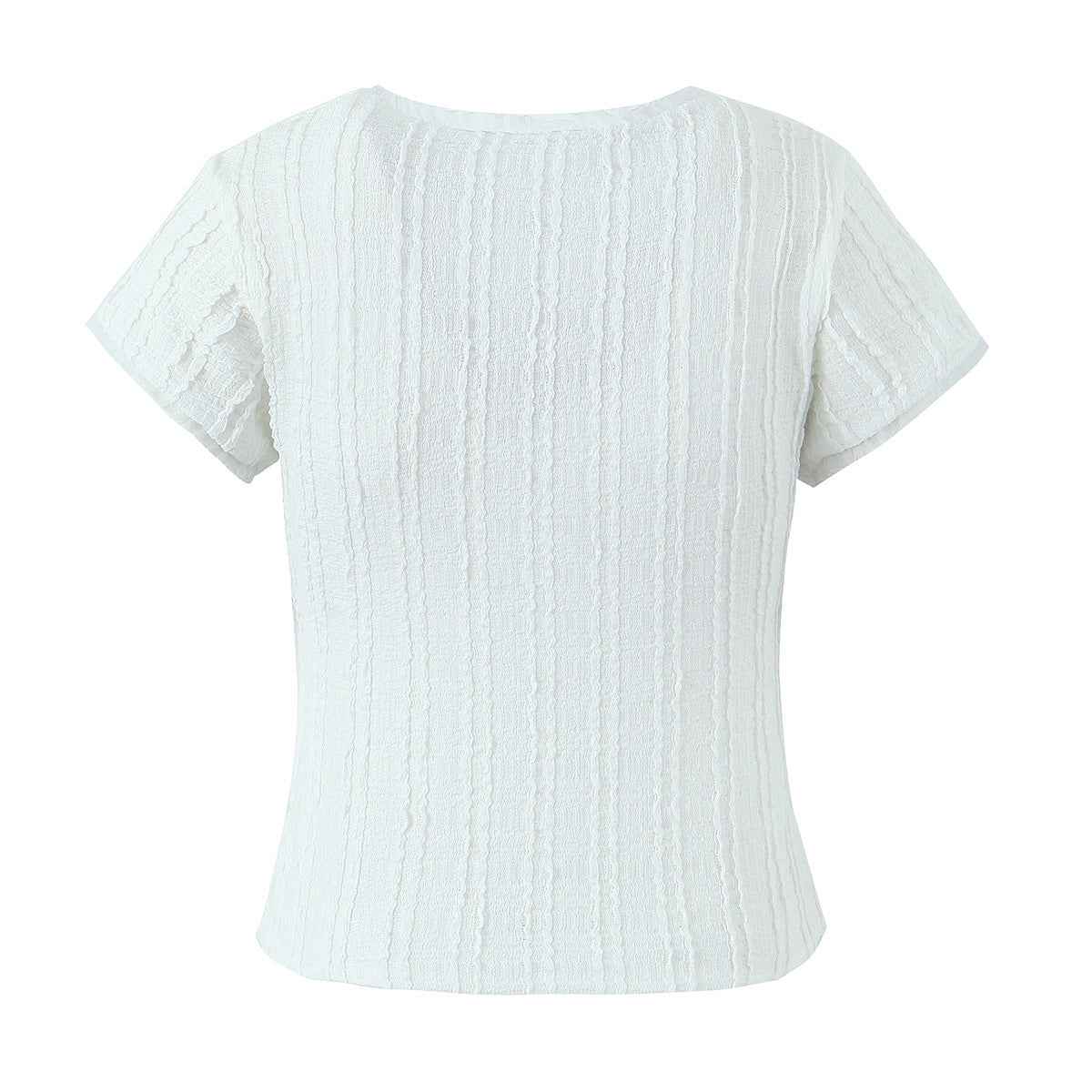Spring Sunken Stripe Jacquard High Elastic Lace Square Collar Short Sleeve Top Shorts