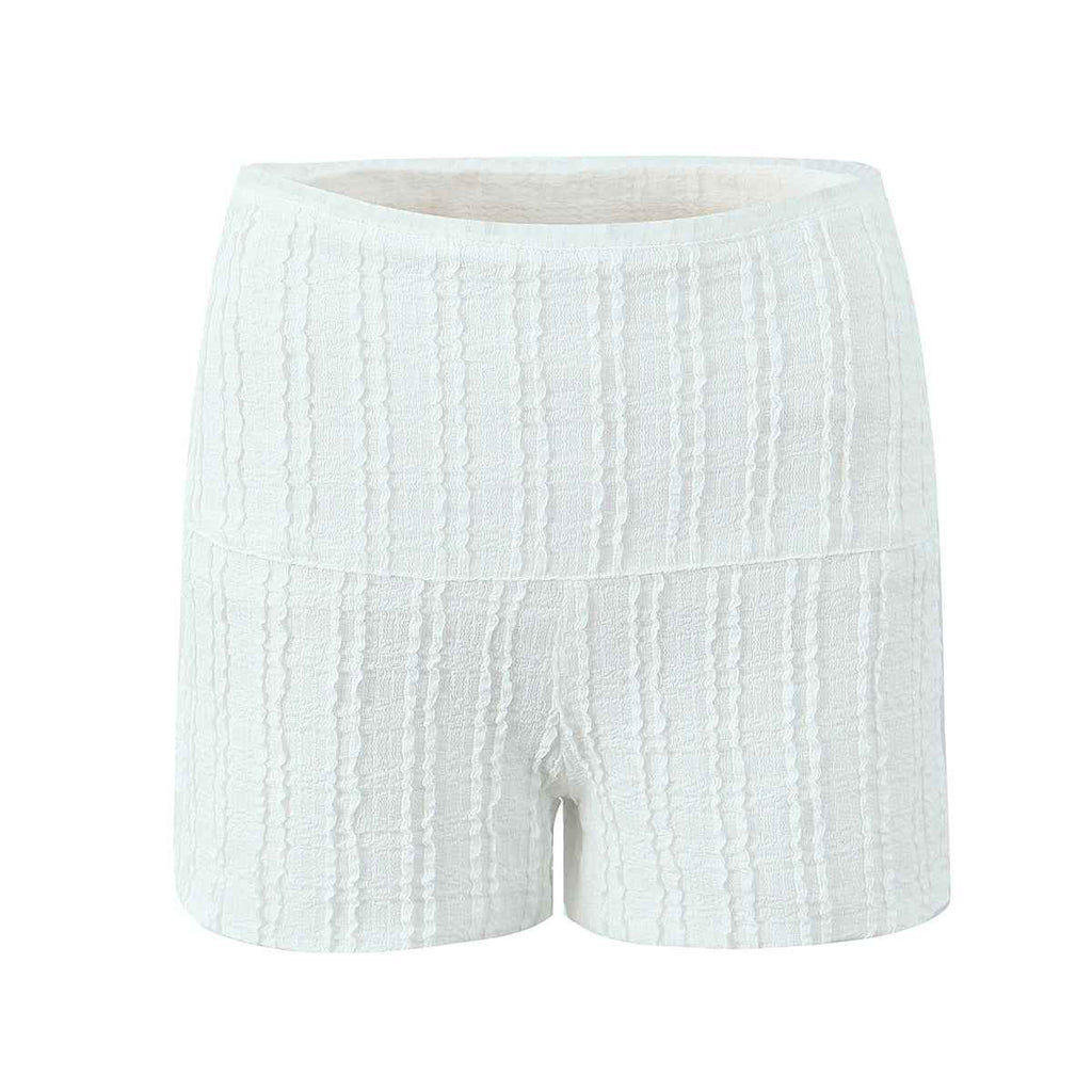 Spring Sunken Stripe Jacquard High Elastic Lace Square Collar Short Sleeve Top Shorts