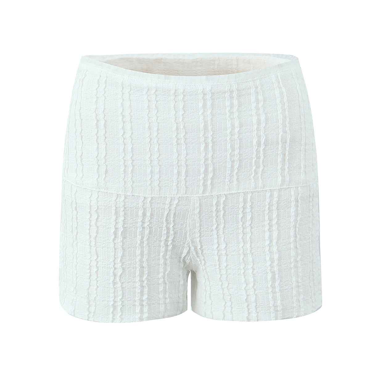 Spring Sunken Stripe Jacquard High Elastic Lace Square Collar Short Sleeve Top Shorts