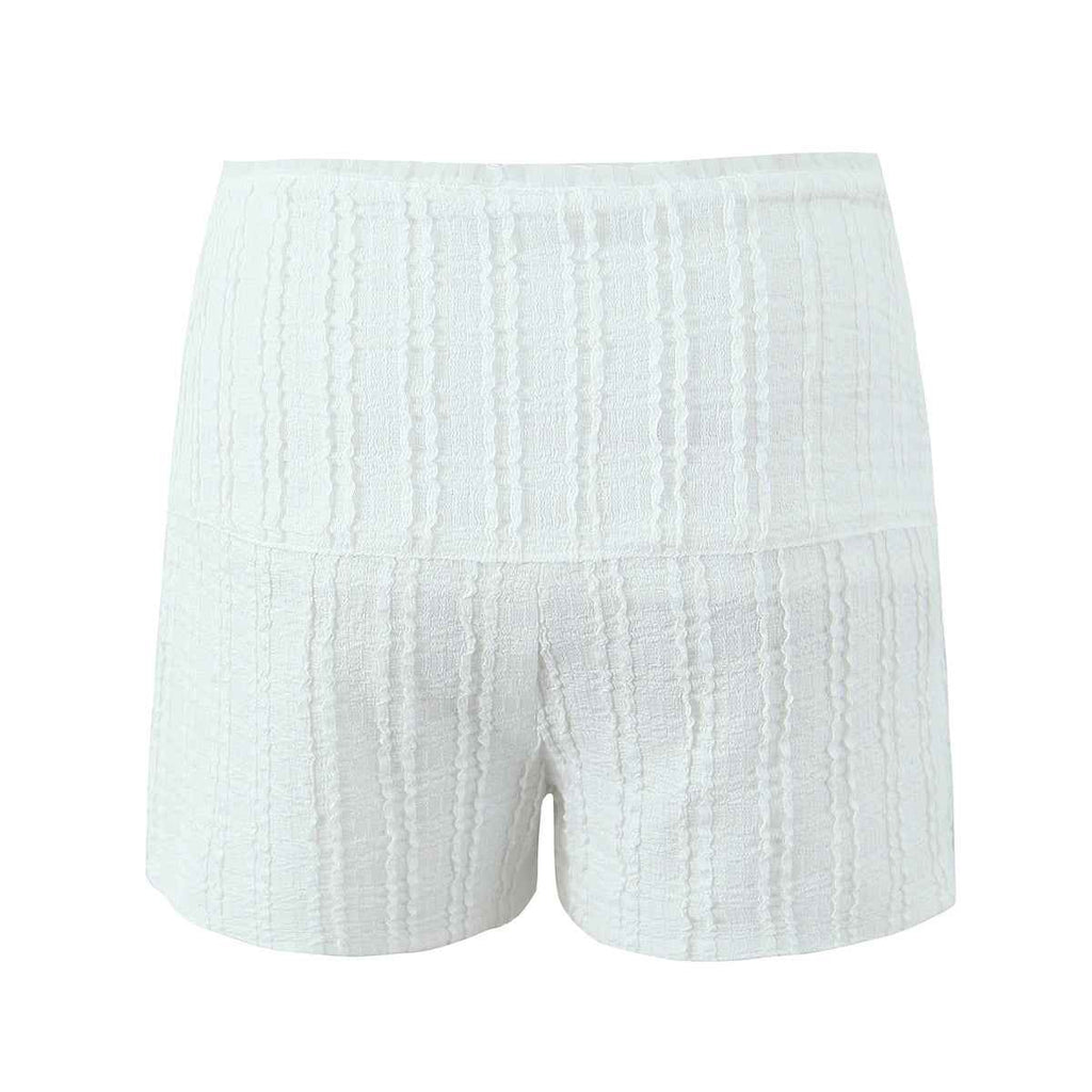 Spring Sunken Stripe Jacquard High Elastic Lace Square Collar Short Sleeve Top Shorts