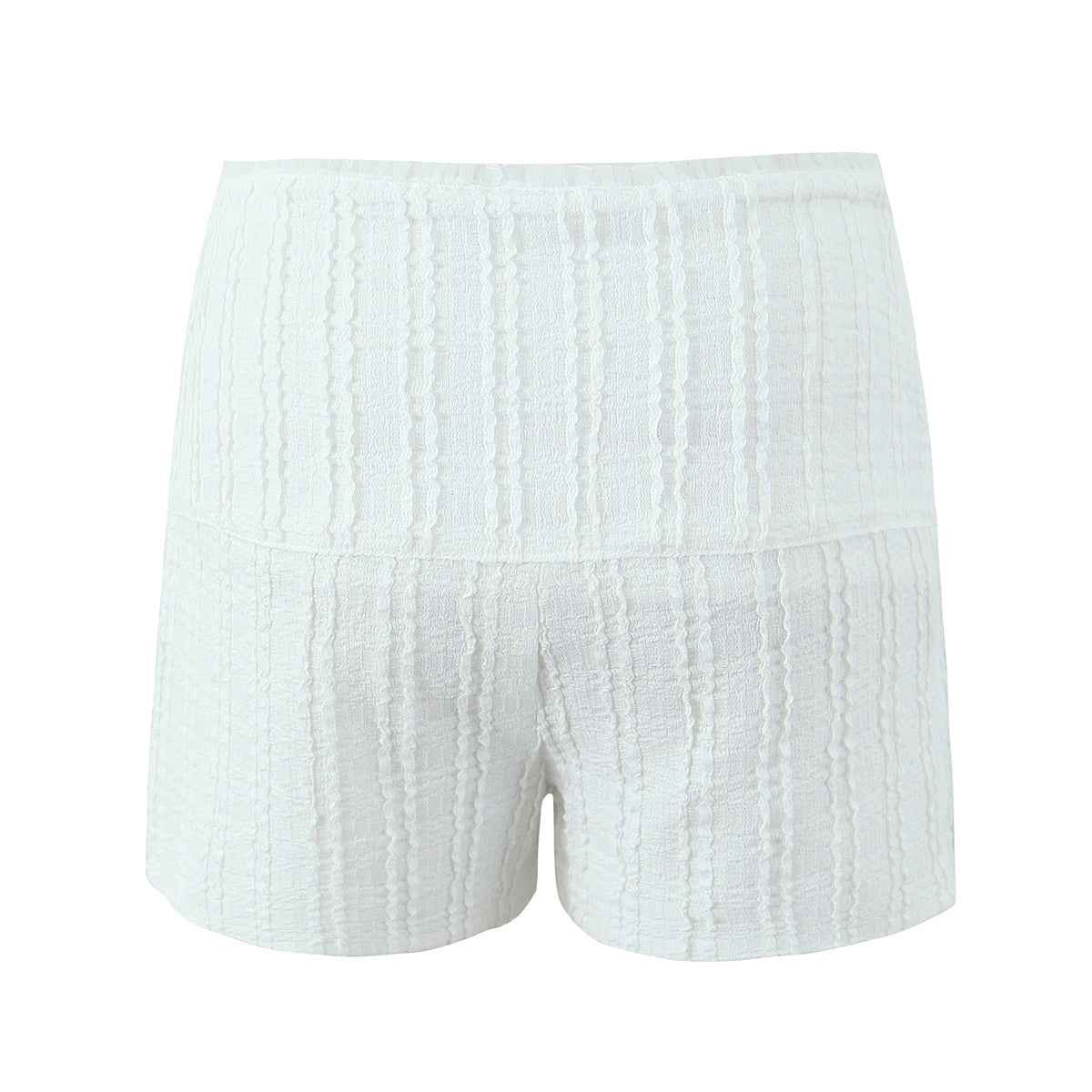 Spring Sunken Stripe Jacquard High Elastic Lace Square Collar Short Sleeve Top Shorts