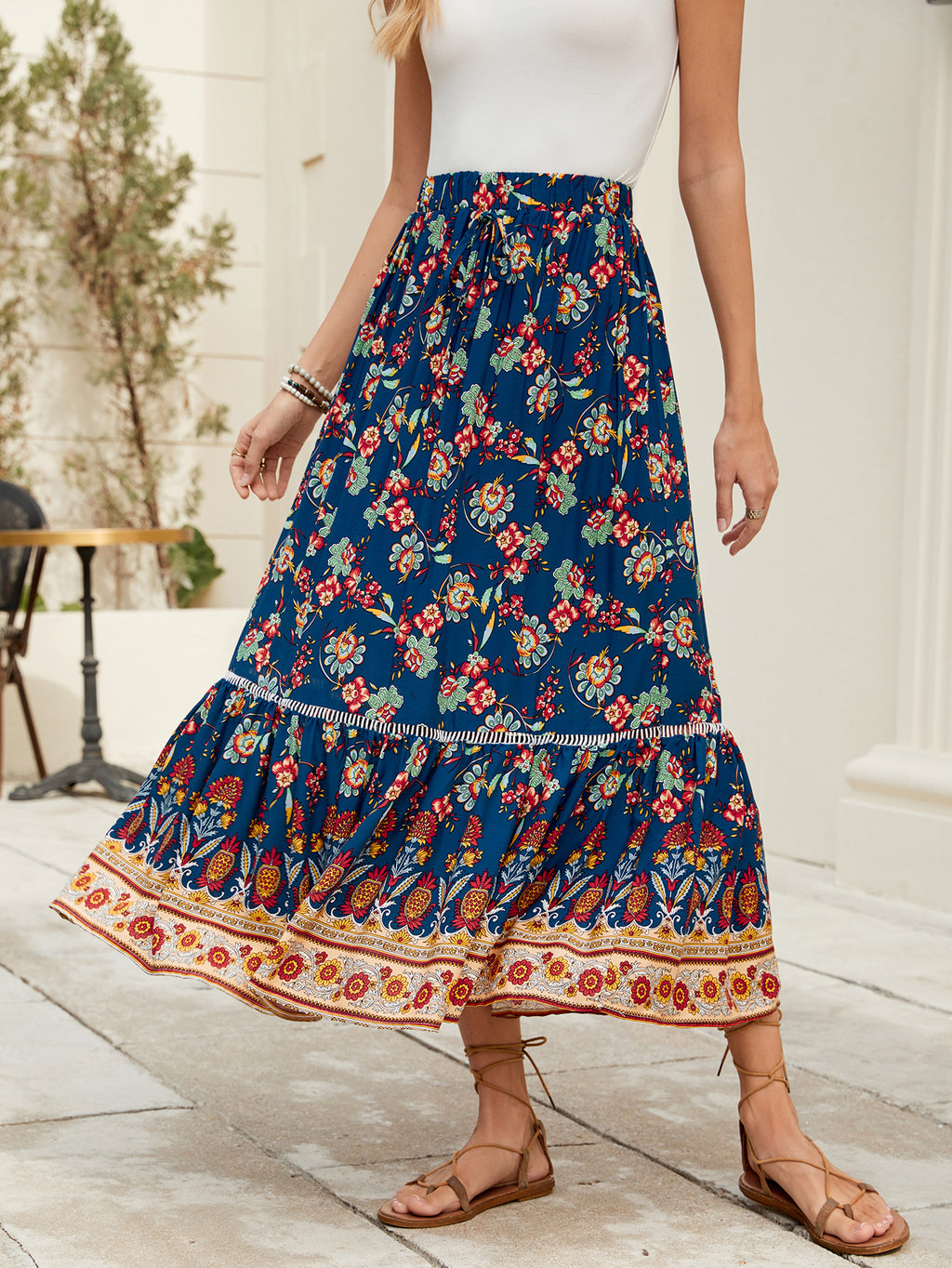 Women Positioning Printed Bohemian Holiday Skirt Seaside Beach Skirt - ALZO