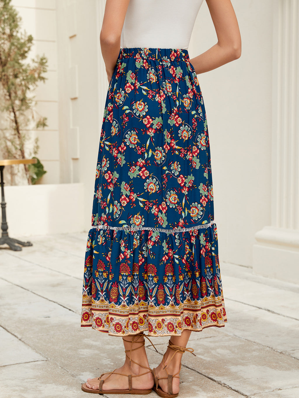 Women Positioning Printed Bohemian Holiday Skirt Seaside Beach Skirt - ALZO