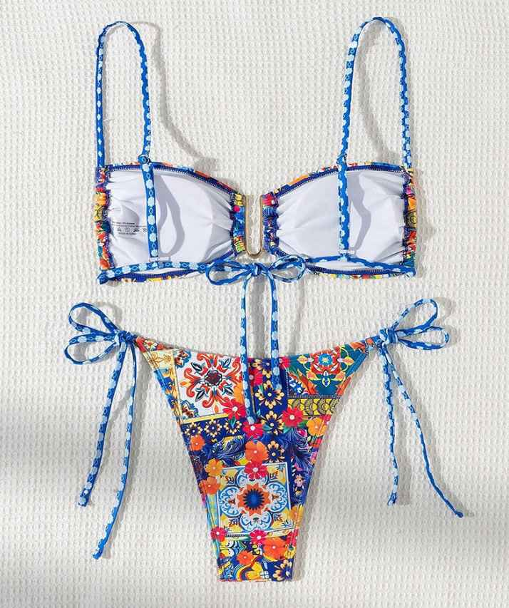 Printed Tie Dyed Bikini Sexy Swimsuit Women Lace up Swimsuit
