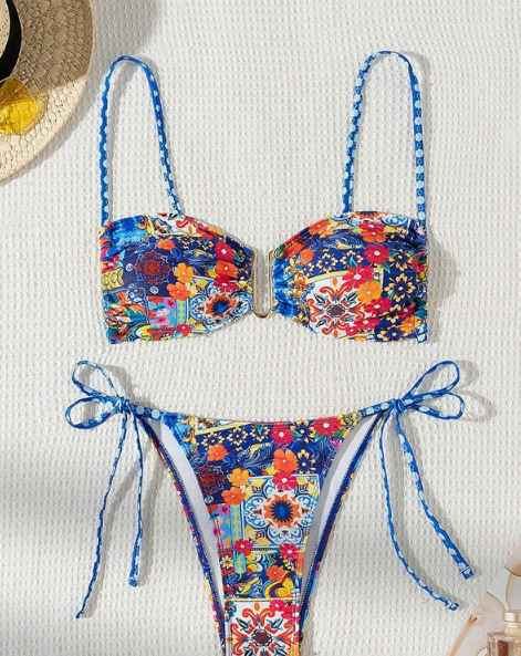 Printed Tie Dyed Bikini Sexy Swimsuit Women Lace up Swimsuit