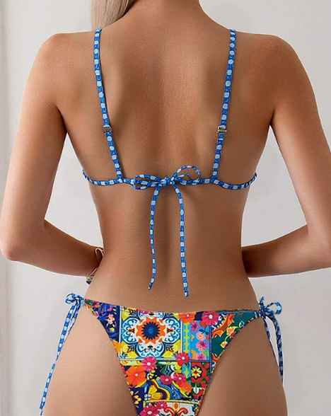 Printed Tie Dyed Bikini Sexy Swimsuit Women Lace up Swimsuit
