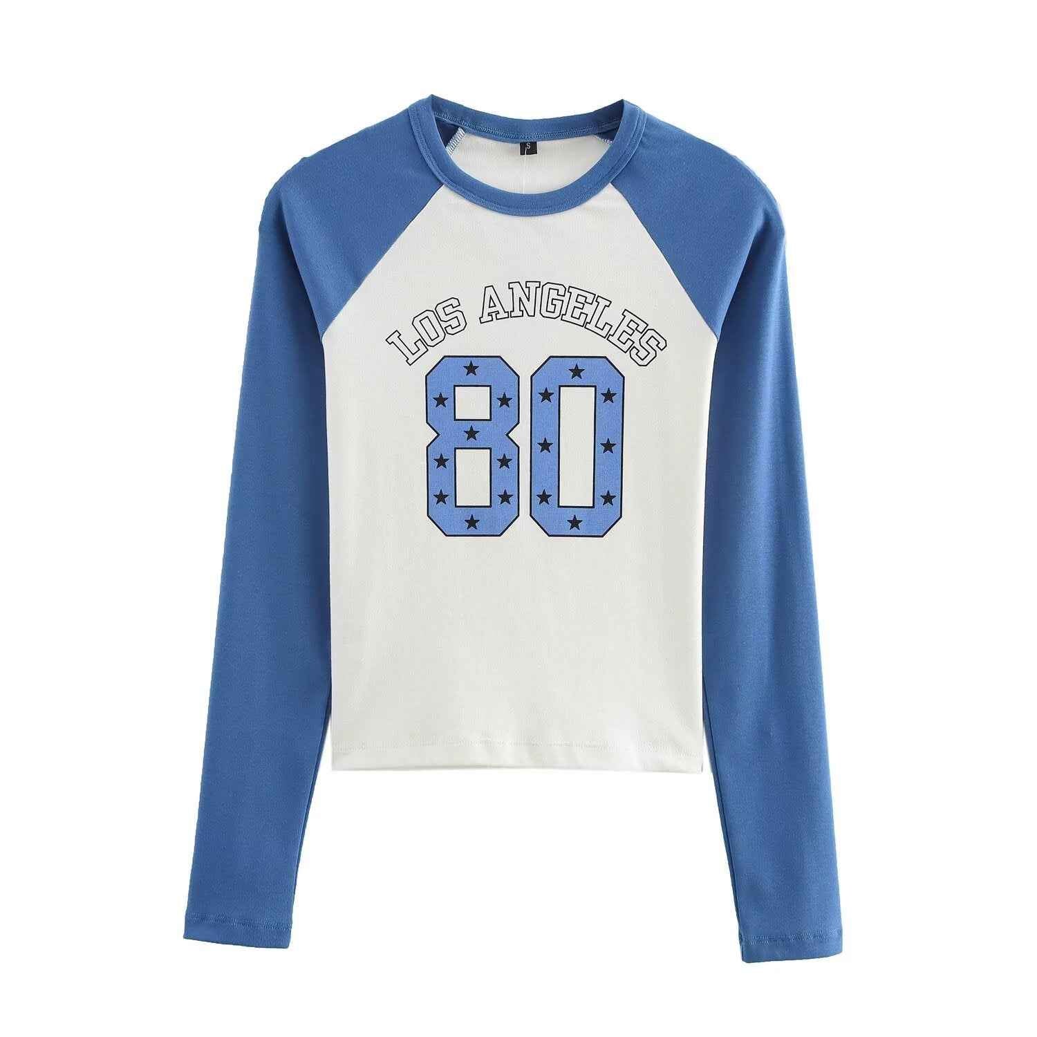 Casual Sexy Letter Graphic Printing O neck Short Slimming High Waist Bare Cropped Slim Fit Autumn Top