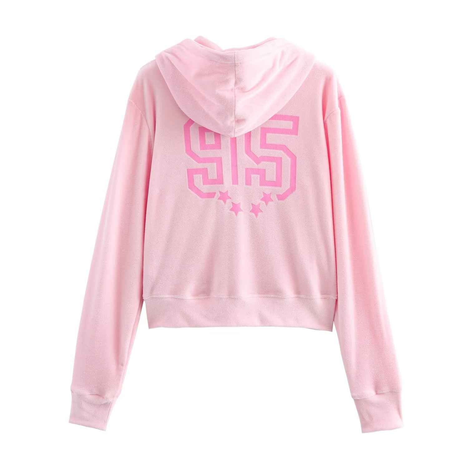 Letter Graphic Print Hooded Velvet Jacket Bootcut Pants Casual Sports Set