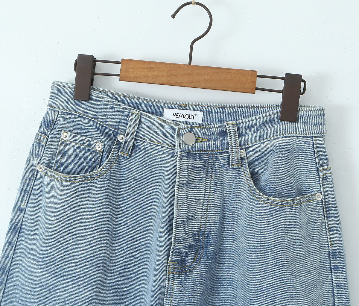 Women Spring Sexy Idle One Breasted Washed Straight Loose Wide Leg Jeans - ALZO