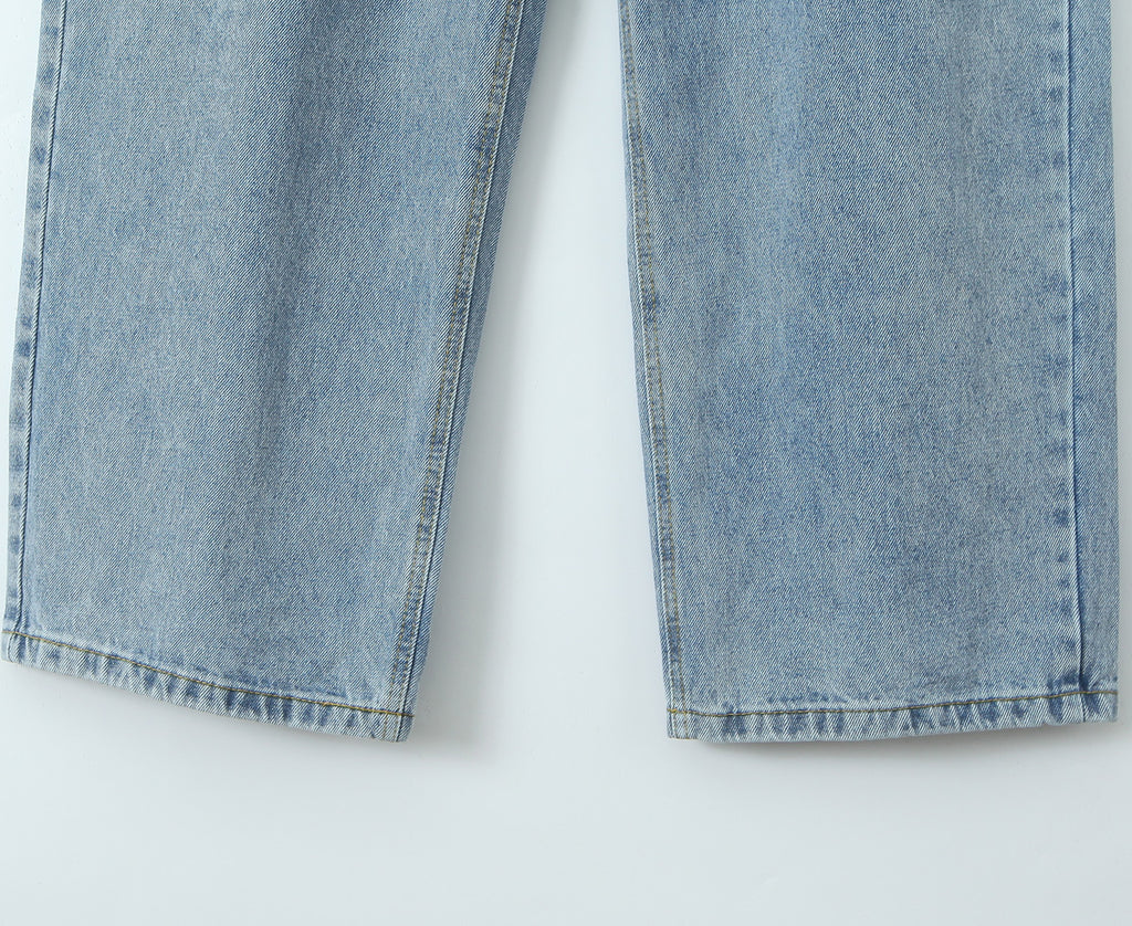 Women Spring Sexy Idle One Breasted Washed Straight Loose Wide Leg Jeans - ALZO