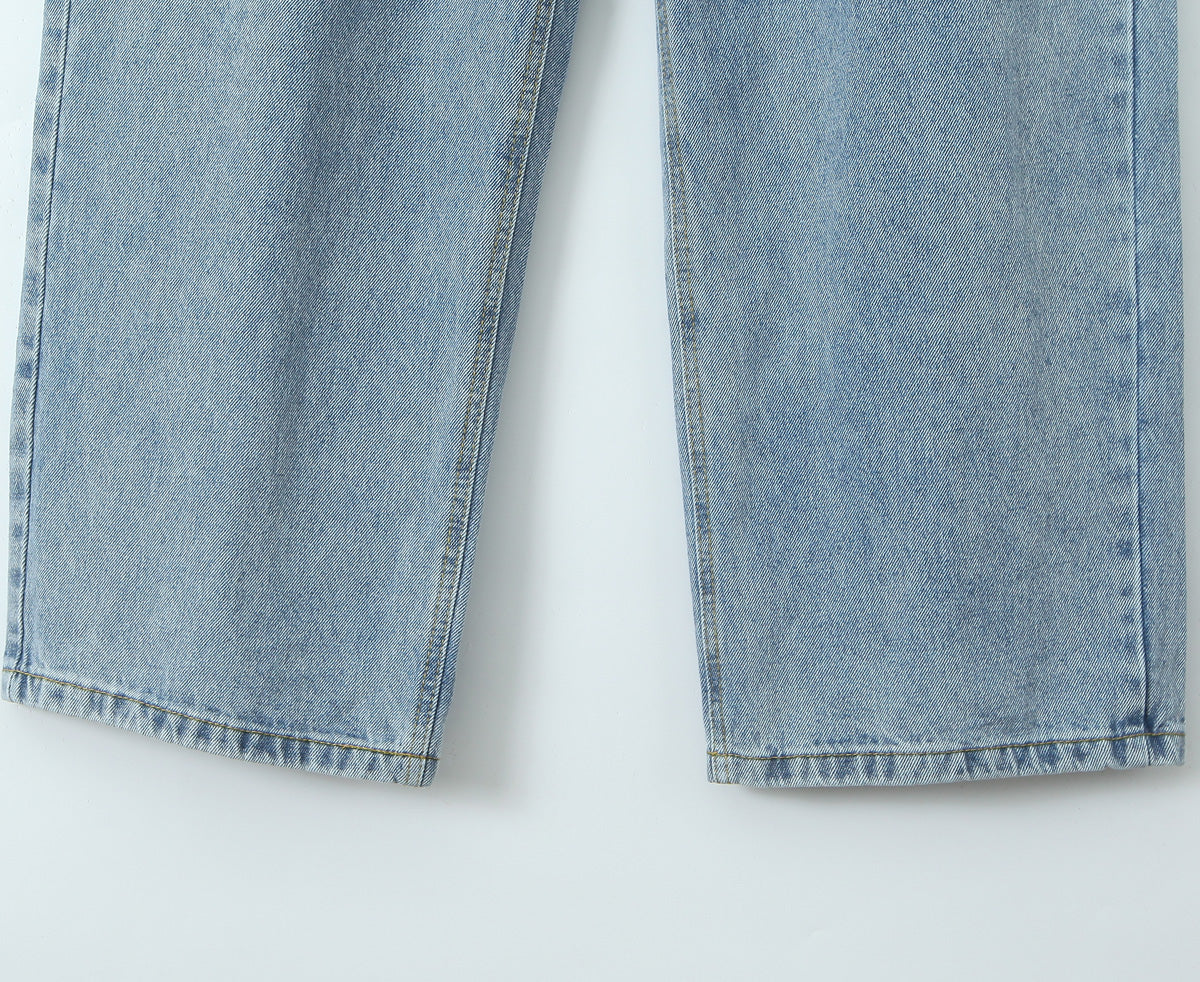 Women Spring Sexy Idle One Breasted Washed Straight Loose Wide Leg Jeans - ALZO