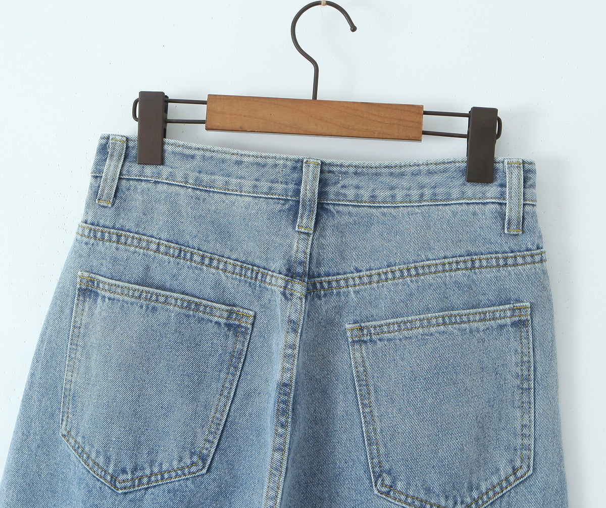 Women Spring Sexy Idle One Breasted Washed Straight Loose Wide Leg Jeans - ALZO