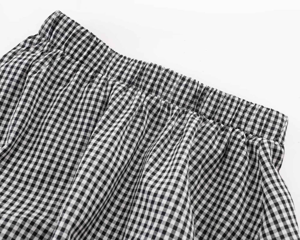 Winter Summer Vacation Casual Elastic Waist Stitching Plaid Big Hem Skirt