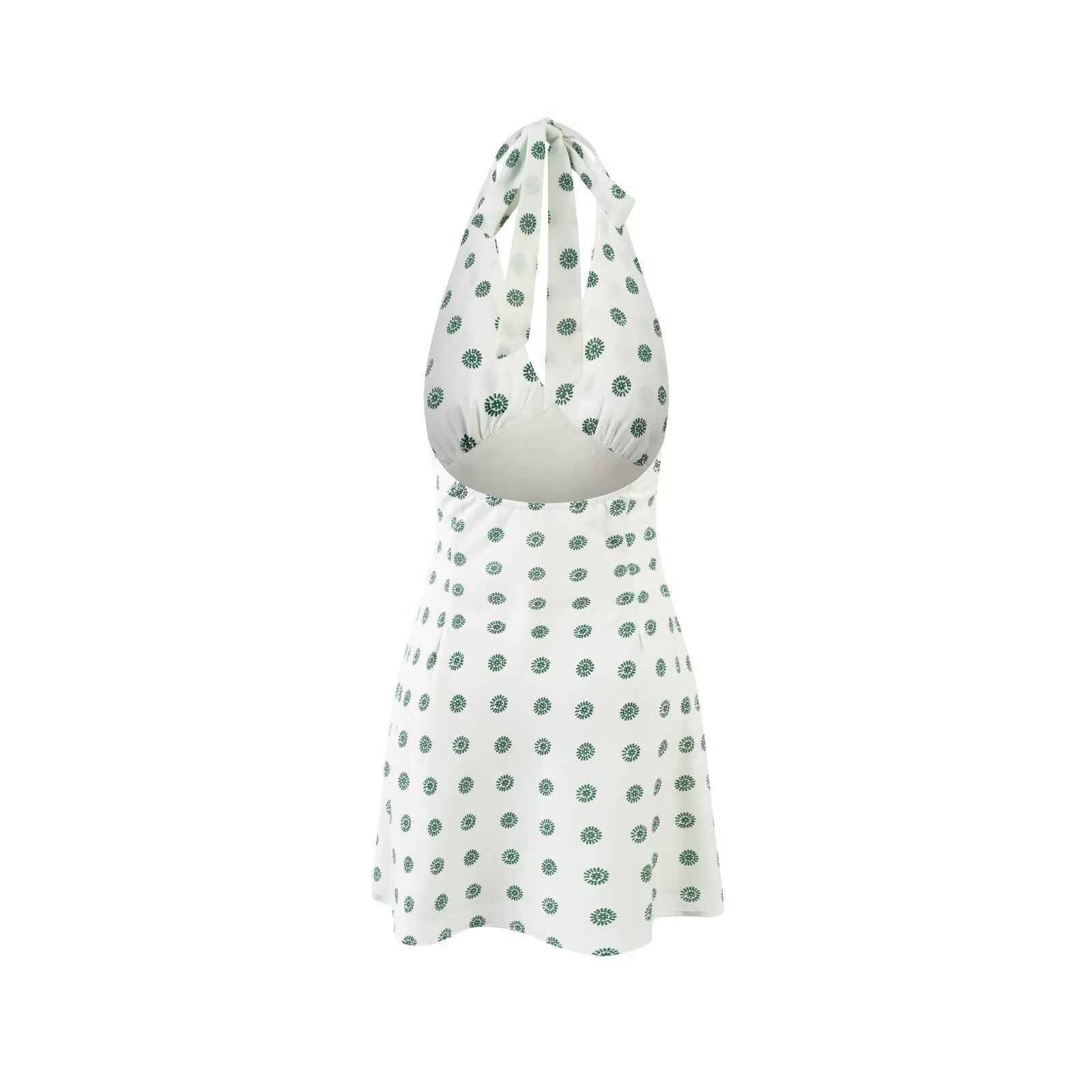Spring Retro Dots Printed Lace up Halter Sexy Sexy Slim Fit Dress