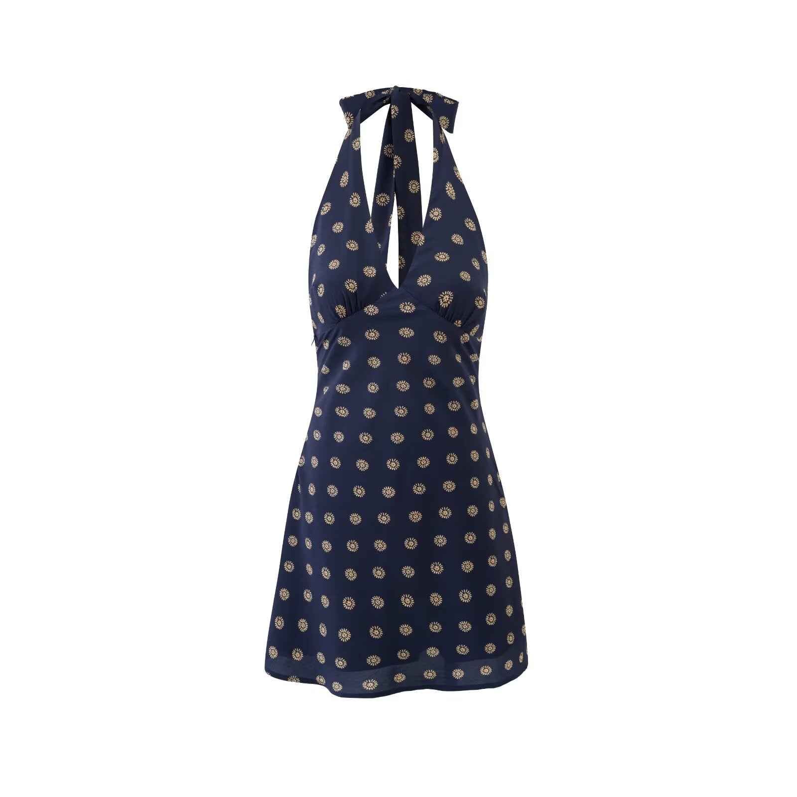 Spring Retro Dots Printed Lace up Halter Sexy Sexy Slim Fit Dress