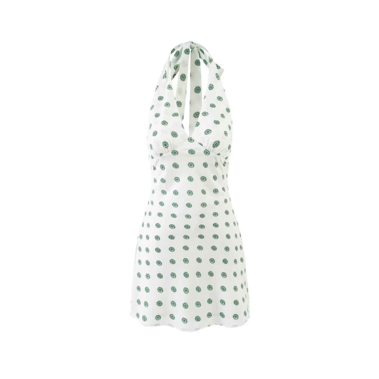 Spring Retro Dots Printed Lace up Halter Sexy Sexy Slim Fit Dress