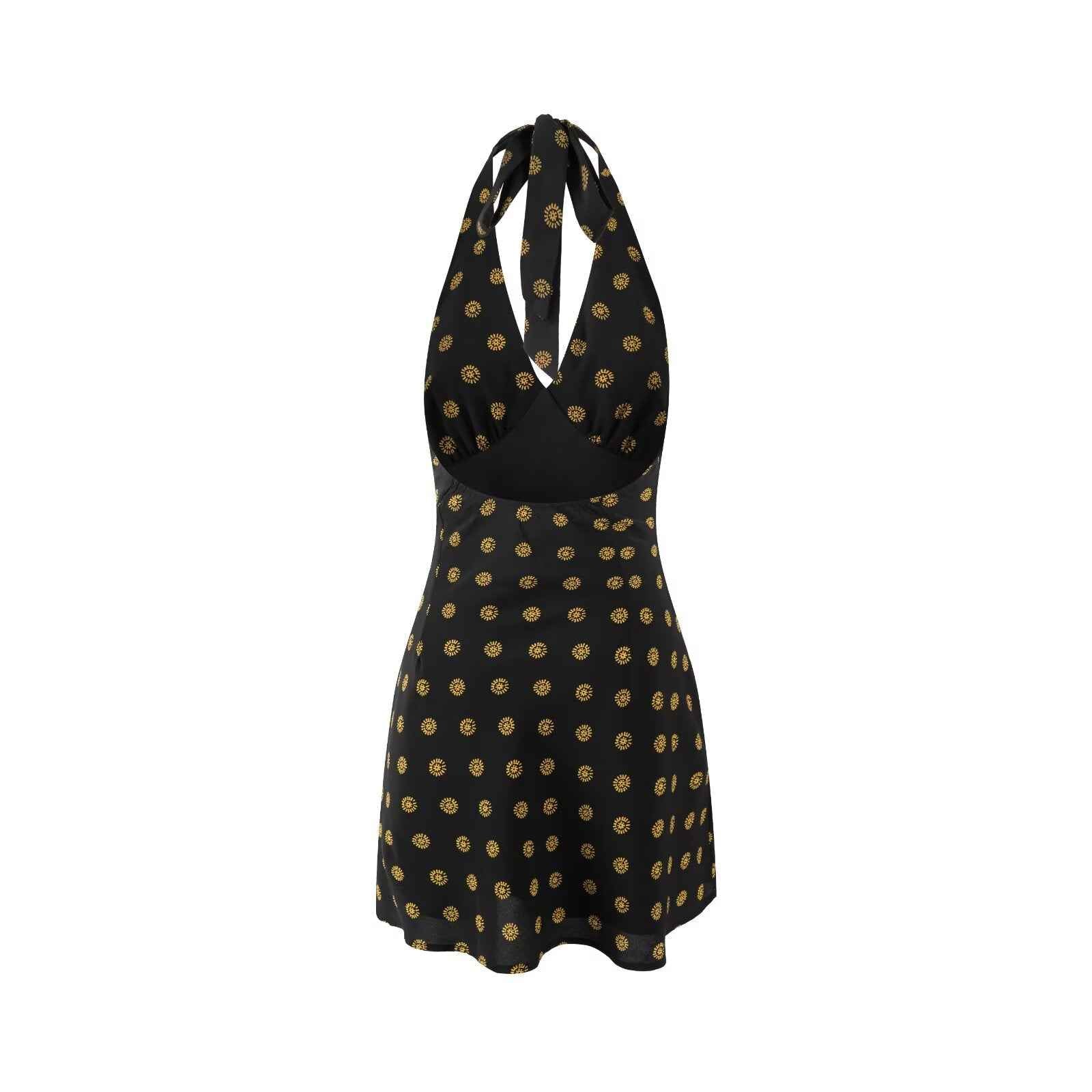 Spring Retro Dots Printed Lace up Halter Sexy Sexy Slim Fit Dress