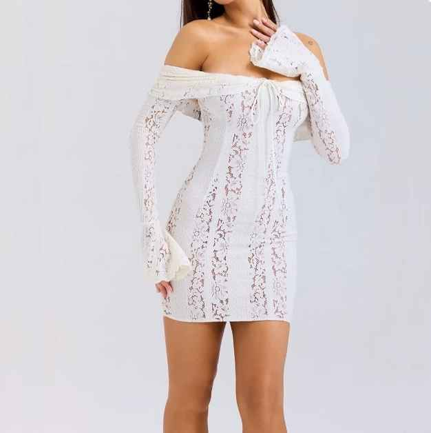 Spring Women Clothing off Shoulder Tube Top Lace Short Dress