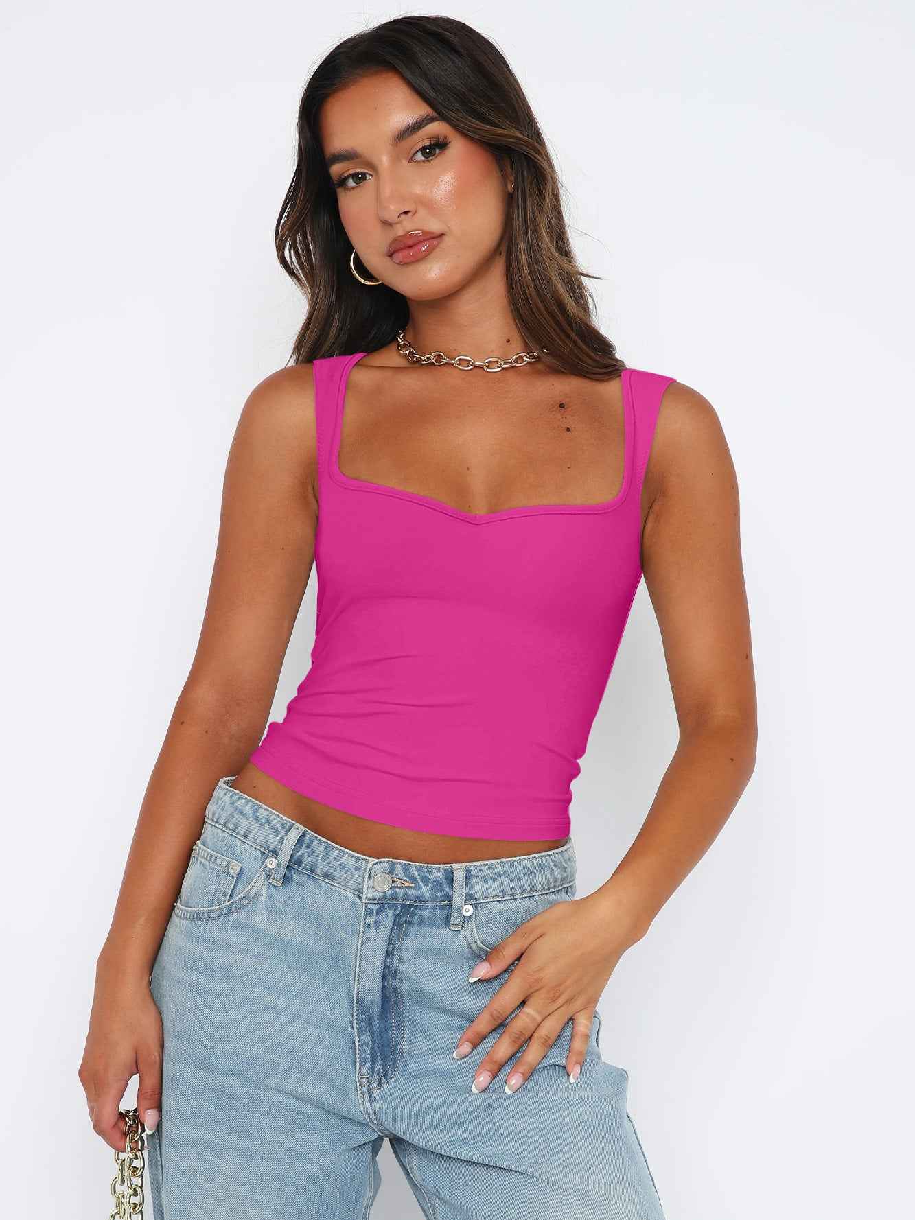 Office Intellectual Diamond Collar Backless Bottoming Vest Y2g Slim Fit Sleeveless Top Women Summer