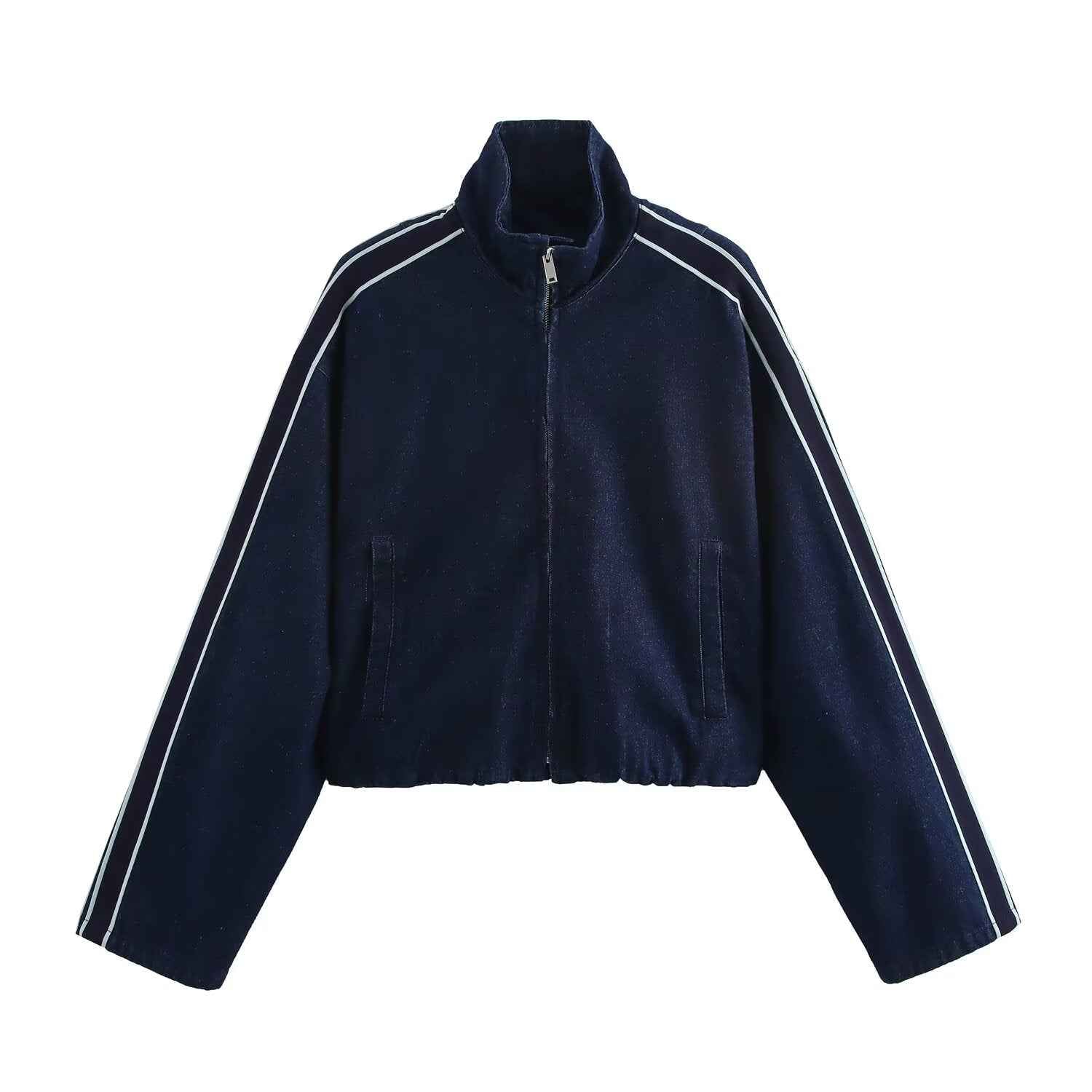 Spring Stitching Stripe Belt Denim Coat Trousers Sets