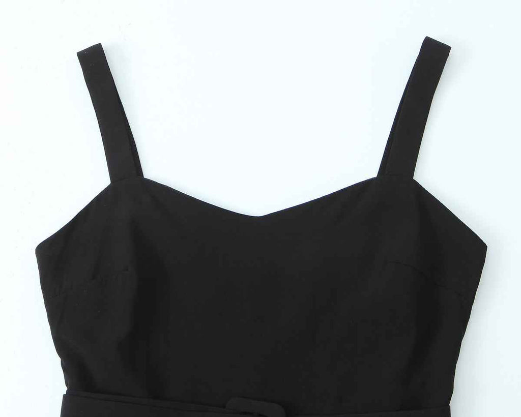 Spring Retro V neck Suspender Sleeveless Dress French Special Interest Design High Waist with Belt Slim Fit A line Dress
