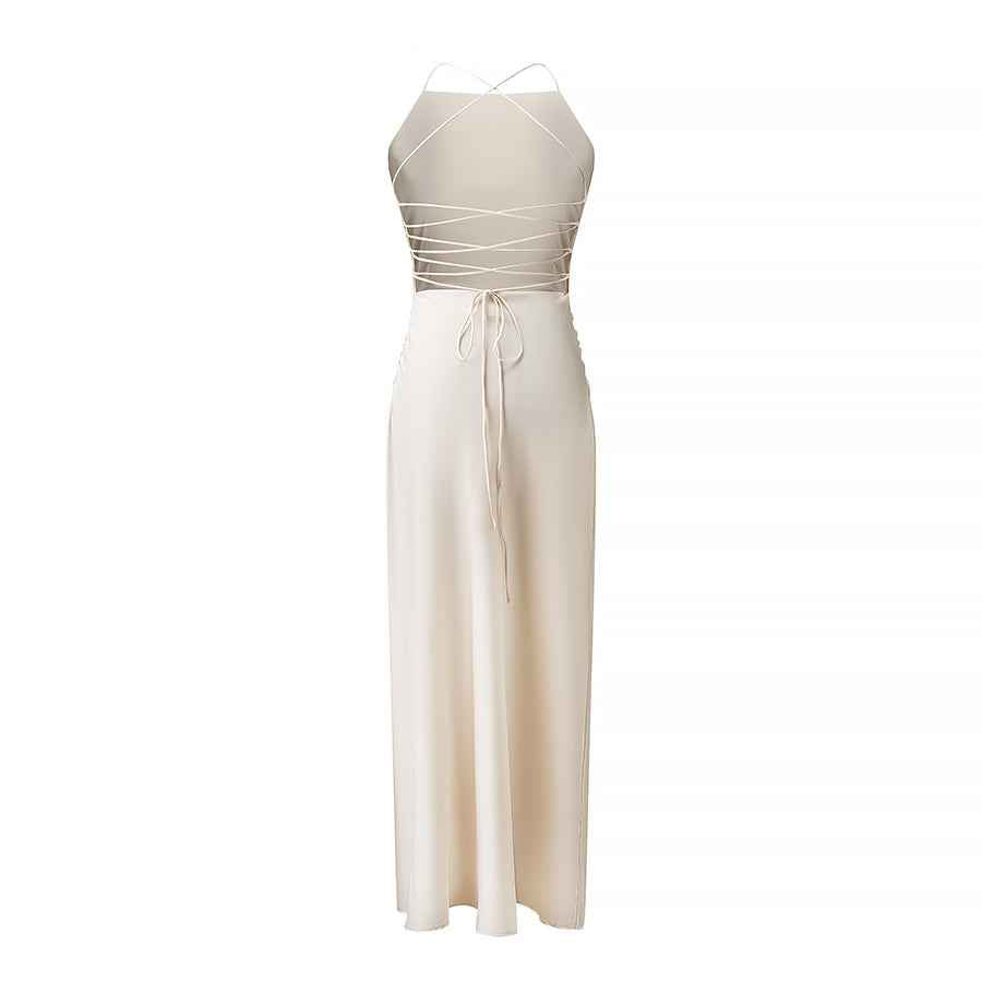 Spring Summer Women Fashionable Elegant Sexy Fitted Waist Pleated Rose Sling Dress