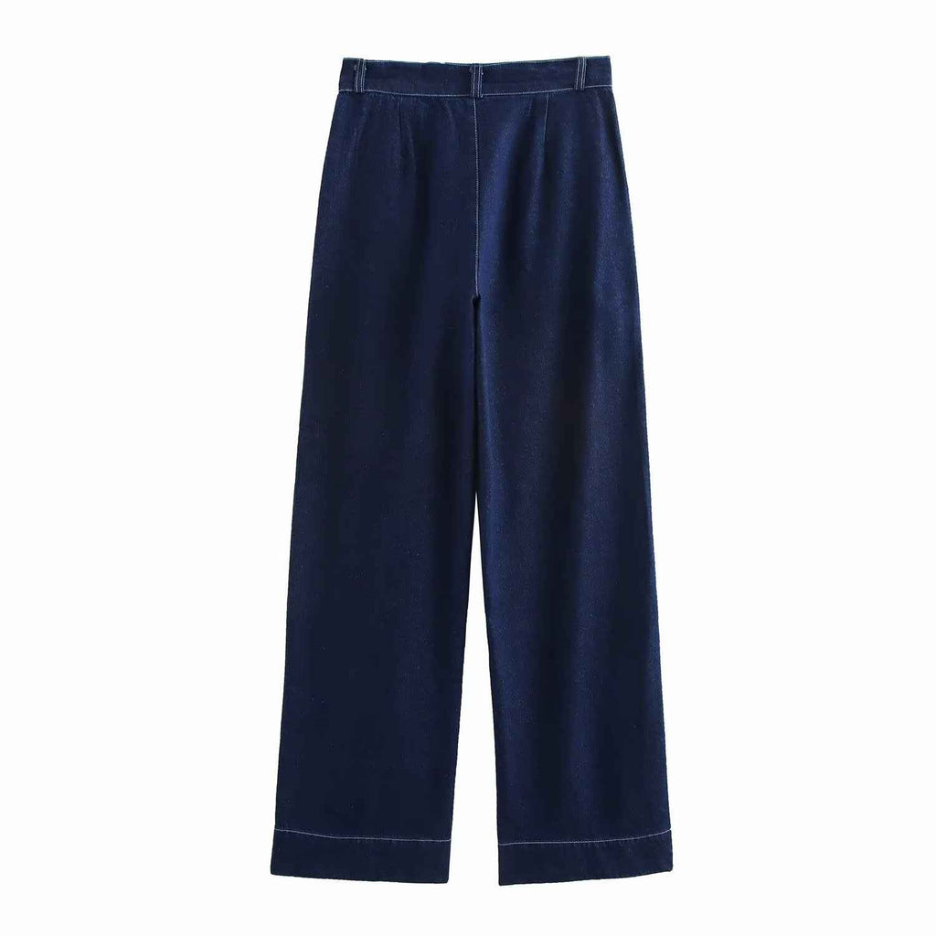 Spring Denim Top Baggy Coat Wide Leg Pants Minority All Match Pant Sets