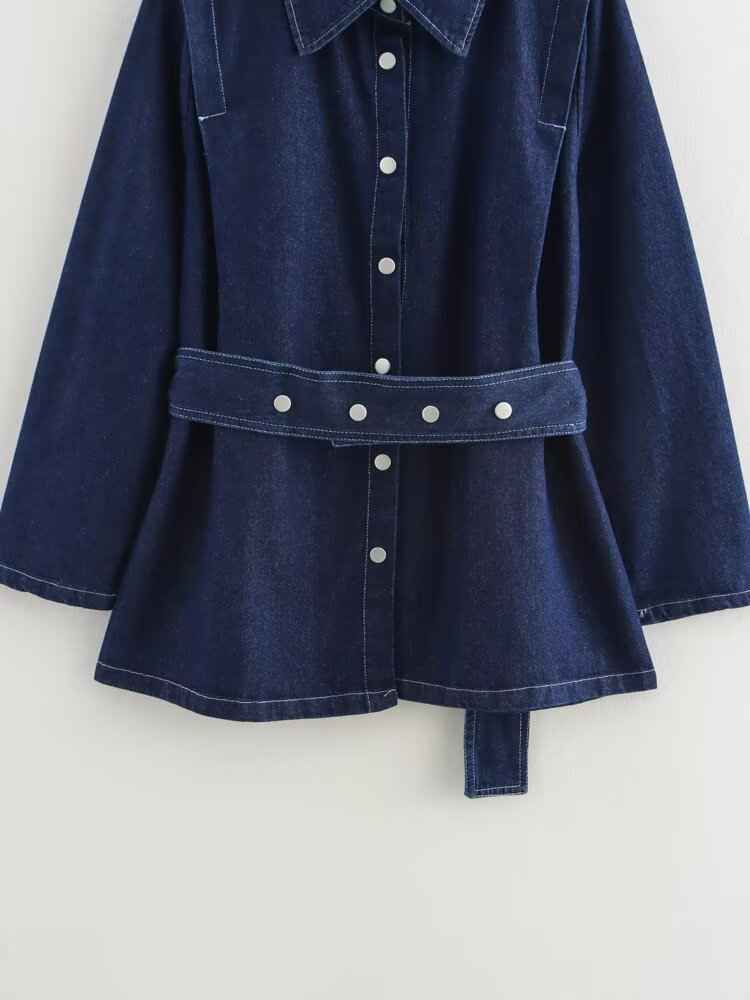 Spring Denim Top Baggy Coat Wide Leg Pants Minority All Match Pant Sets