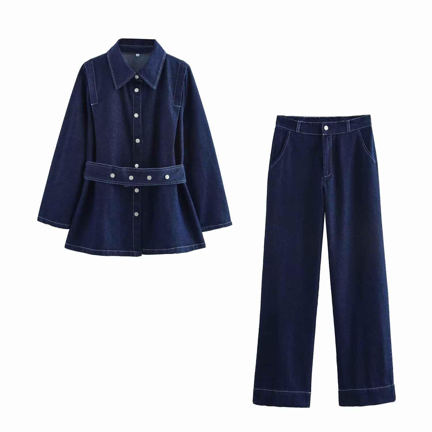 Spring Denim Top Baggy Coat Wide Leg Pants Minority All Match Pant Sets