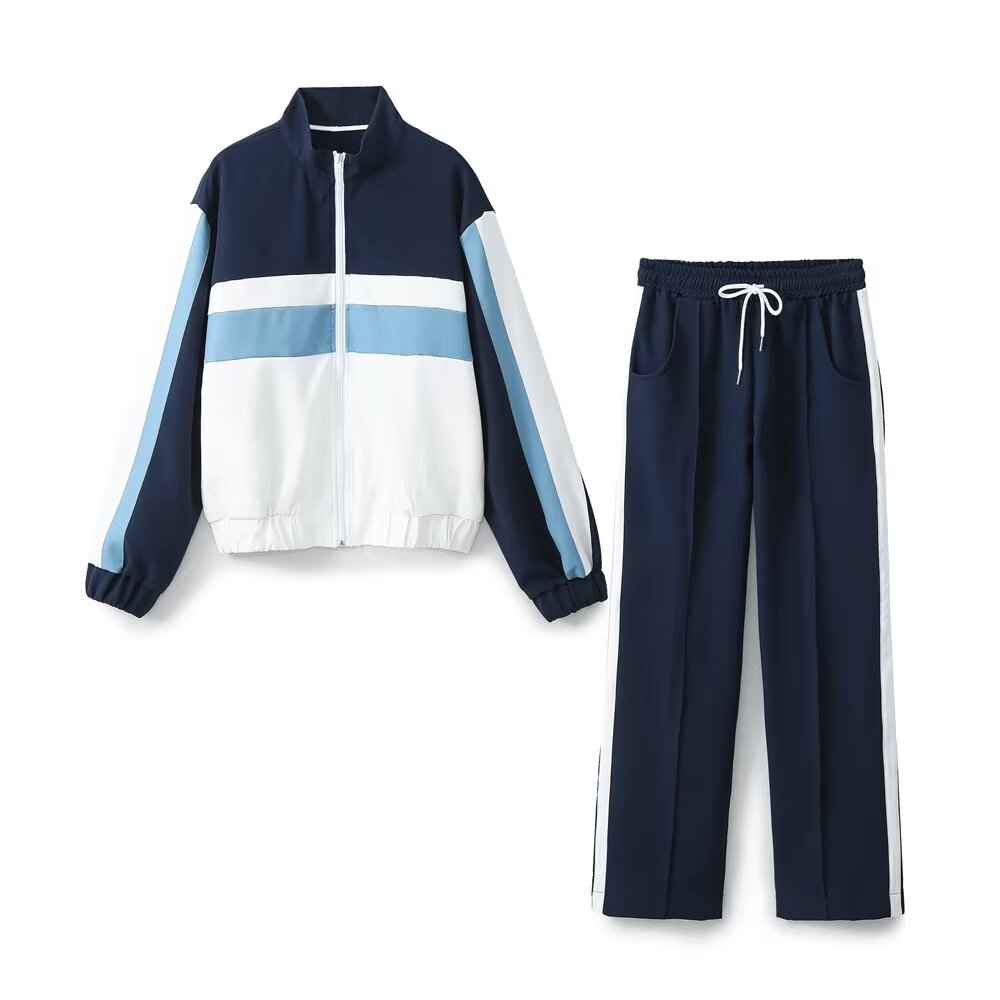 Spring Summer Women Fashionable Side Striped with Decorative Jacket Coat Pant Sets