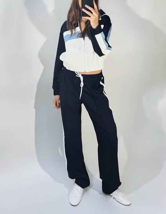 Spring Summer Women Fashionable Side Striped with Decorative Jacket Coat Pant Sets