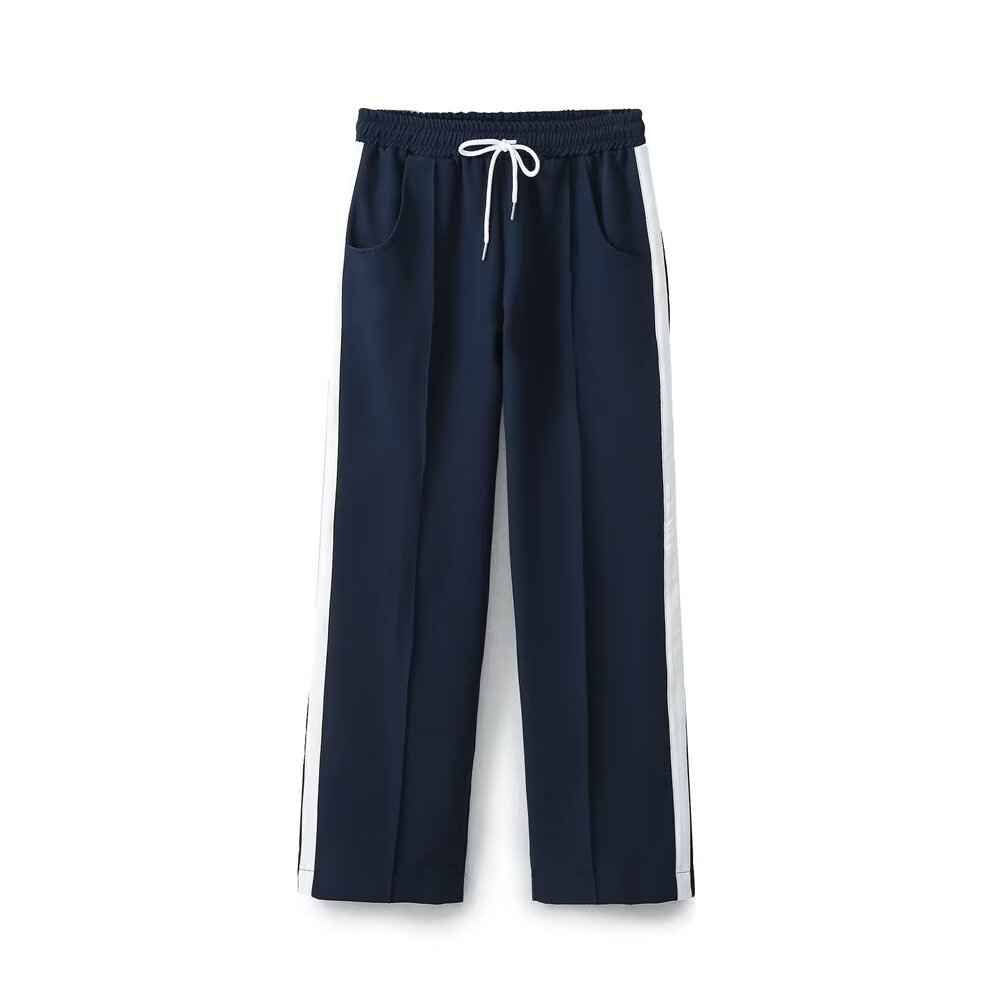 Spring Summer Women Fashionable Side Striped with Decorative Jacket Coat Pant Sets