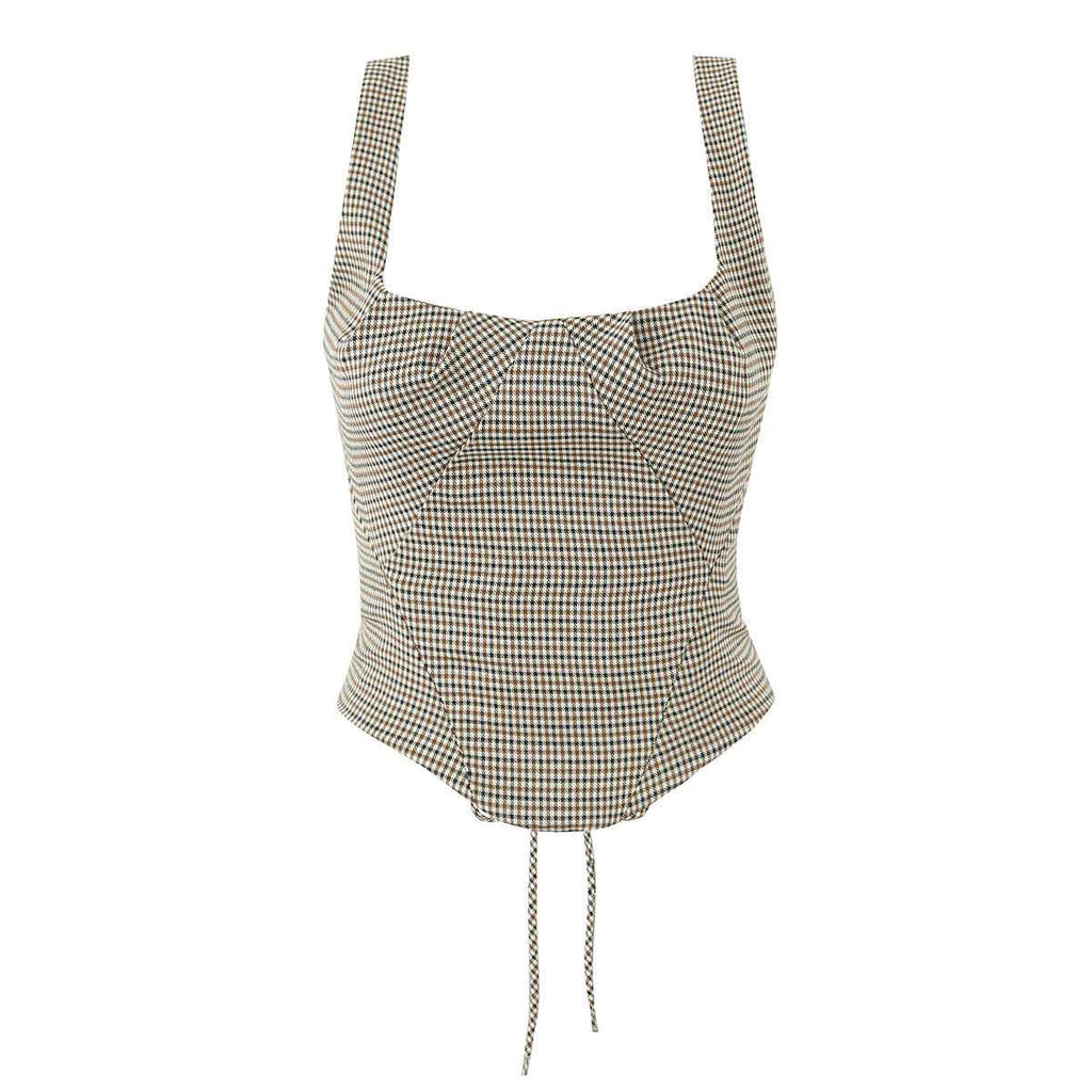 Houndstooth Pattern Two Piece Sets Sexy Slim Fit Backless Vest Mid Waist Casual Trousers