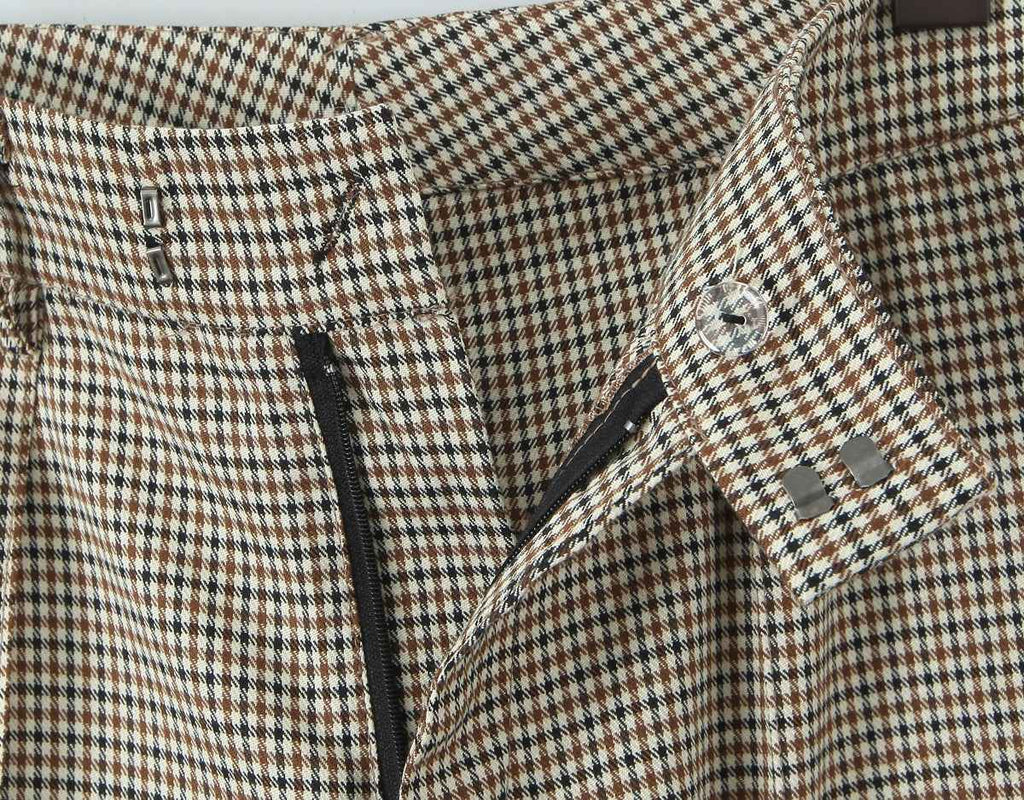 Houndstooth Pattern Two Piece Sets Sexy Slim Fit Backless Vest Mid Waist Casual Trousers
