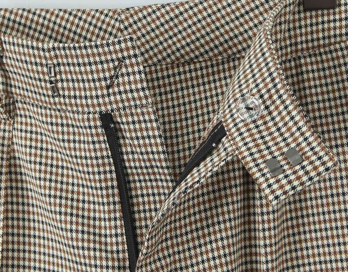 Houndstooth Pattern Two Piece Sets Sexy Slim Fit Backless Vest Mid Waist Casual Trousers