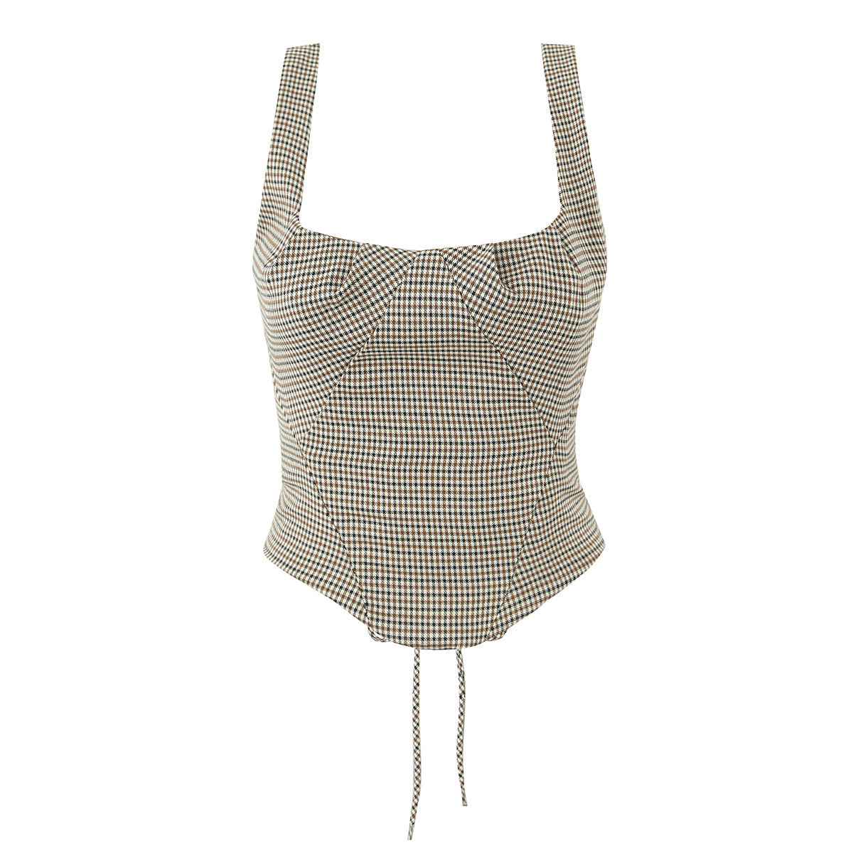 Houndstooth Pattern Two Piece Sets Sexy Slim Fit Backless Vest Mid Waist Casual Trousers