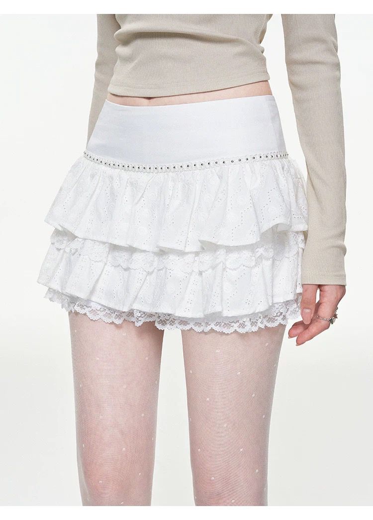 Spring French Sexy Sweet Embroidered Jacquard Stitching Lace Lace Cake Skirt Trousers Skirt - ALZO