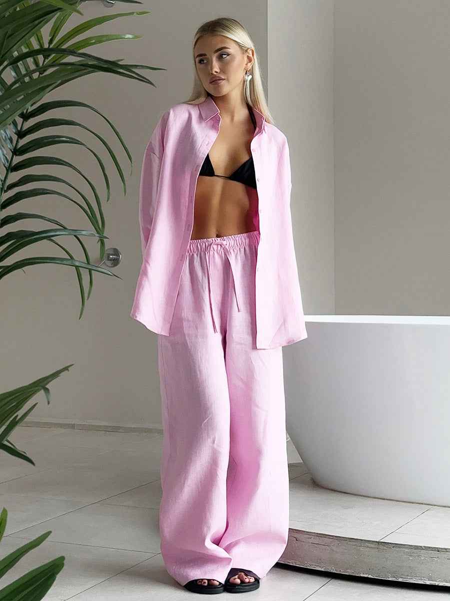 Cotton Shirt Trousers Spring Summer Loose Long Sleeve Shirt Casual Two Piece Sets Women