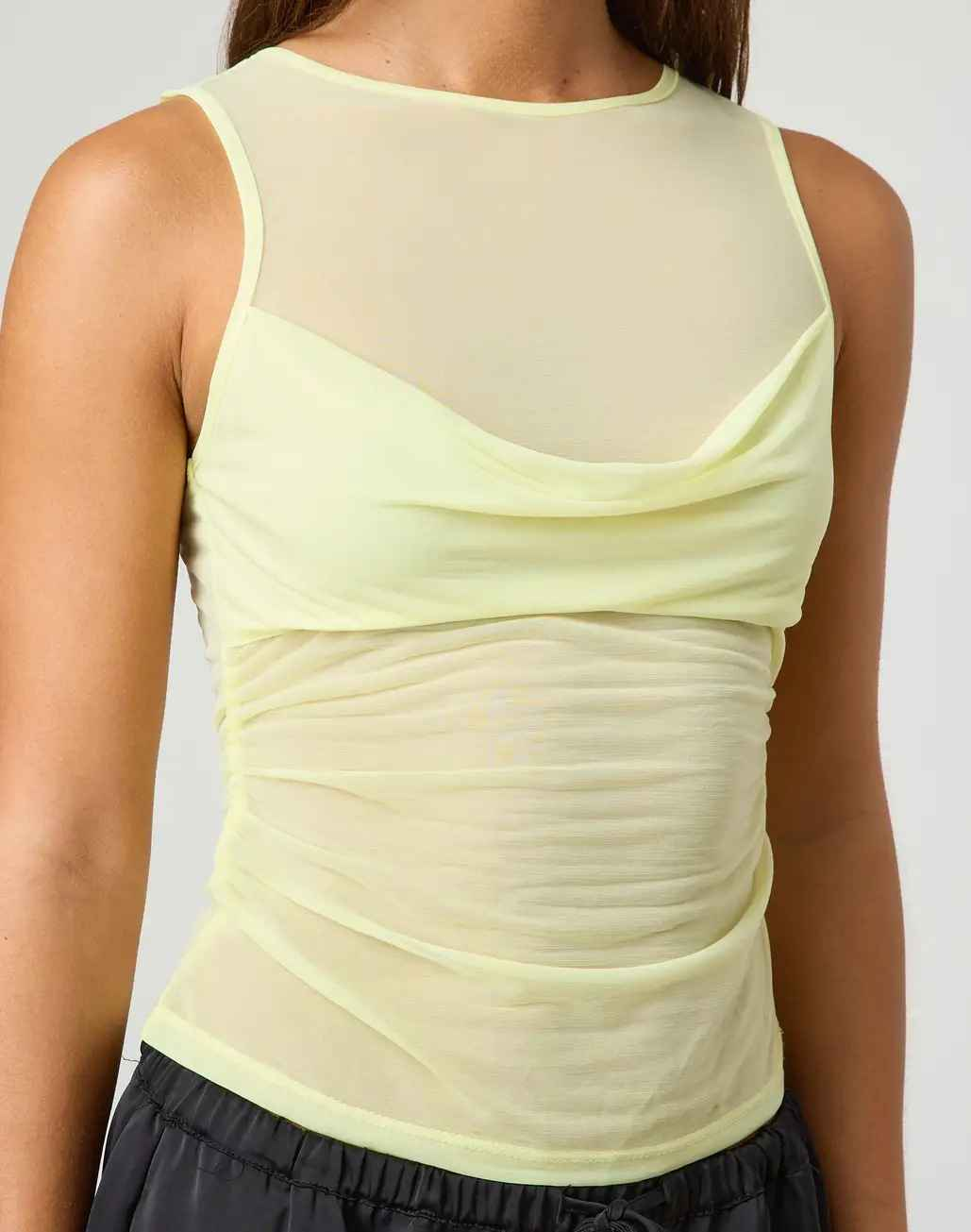 Spring Women Wear Top Solid Color See through Sexy Mesh Bottoming Shirt for Women