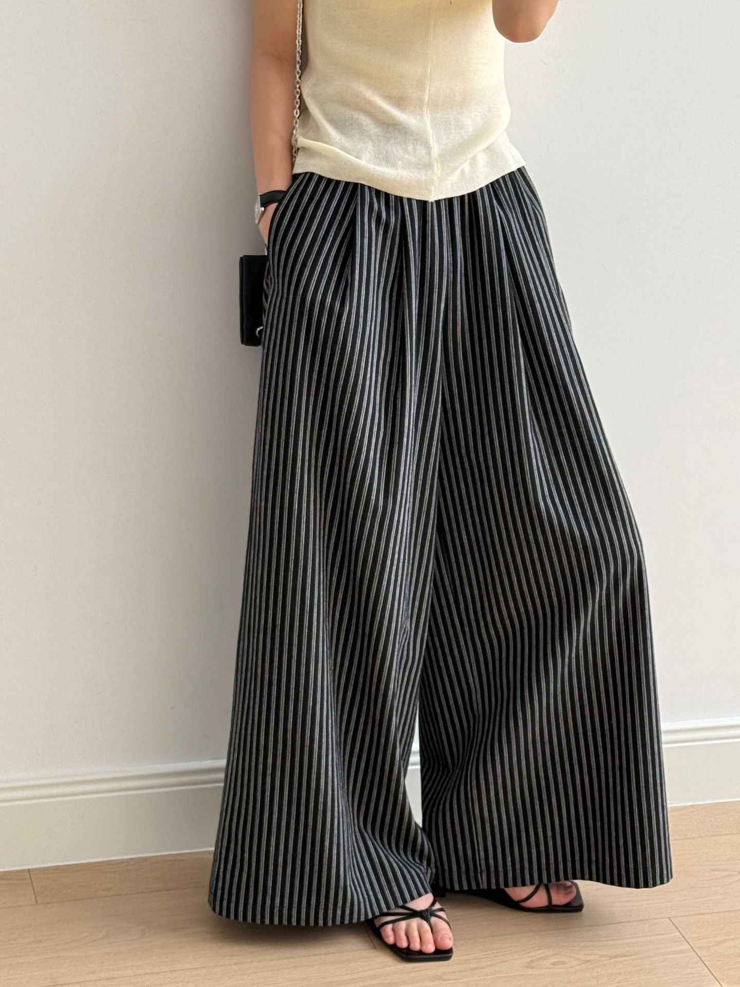 Simple Vertical Striped Casual Pants Women Summer Loose Feeling Loose Wide Leg Draggle Tail Trousers