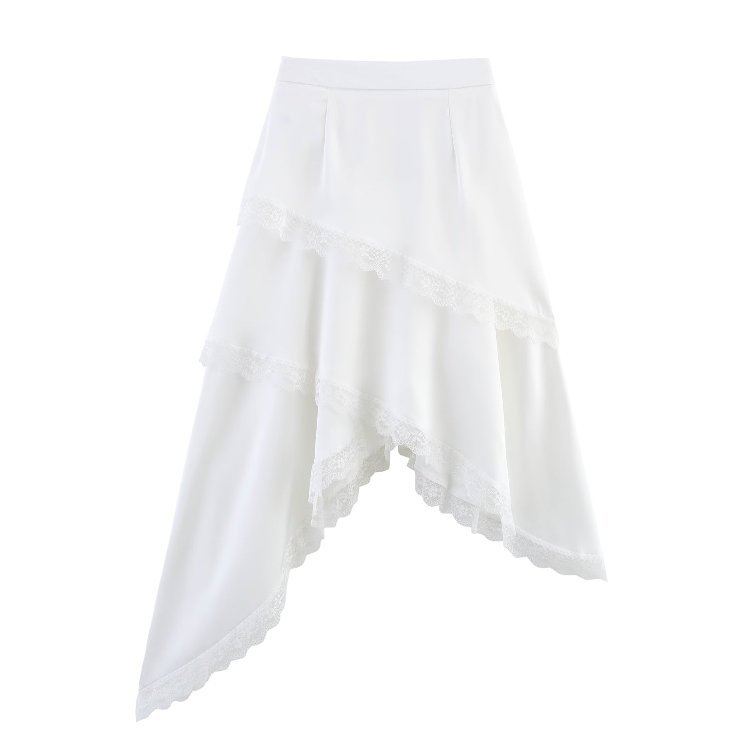 Spring Women Clothing Solid Color Multi Layer Irregular Asymmetric Lace Edge Tiered Skirt - ALZO