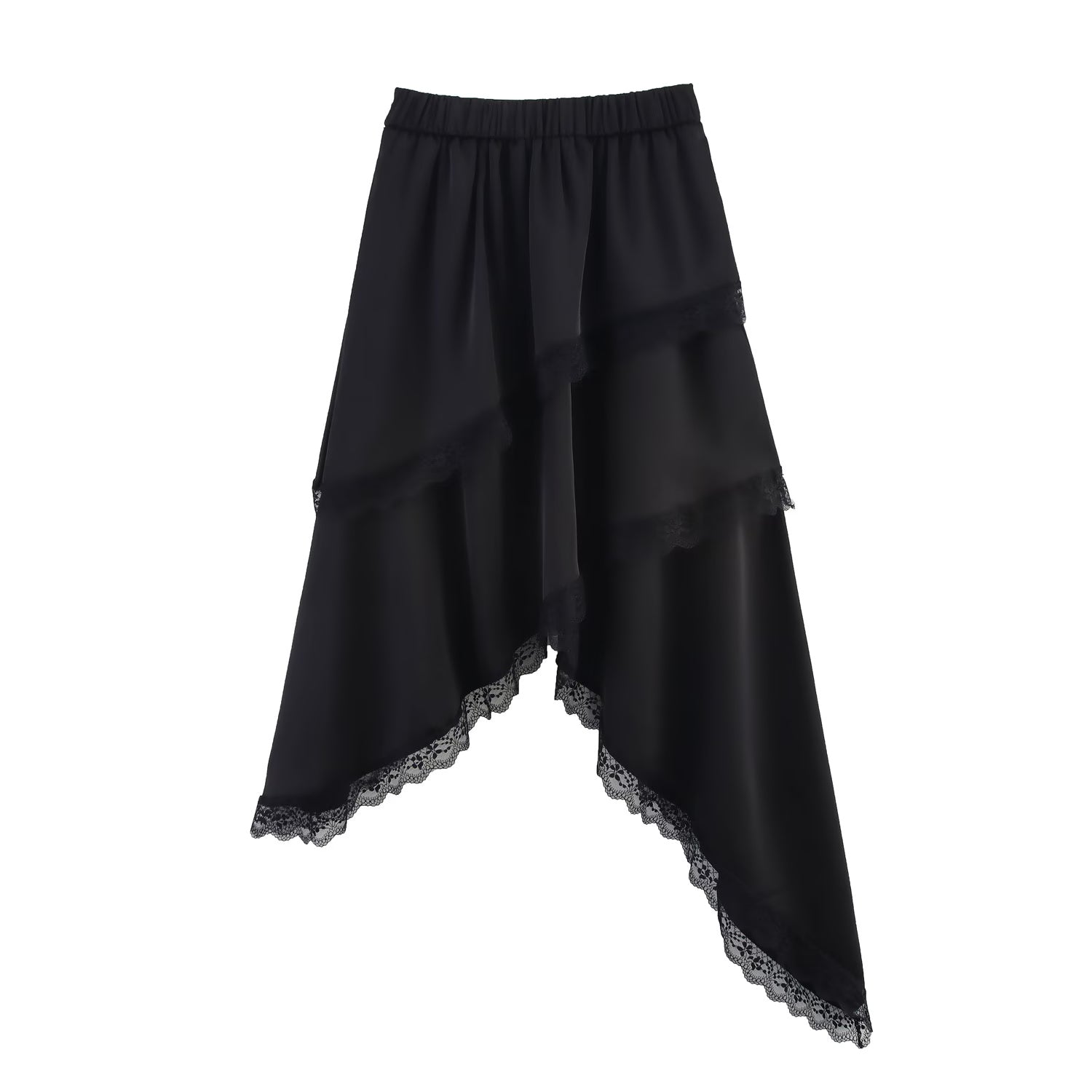 Spring Women Clothing Solid Color Multi Layer Irregular Asymmetric Lace Edge Tiered Skirt - ALZO