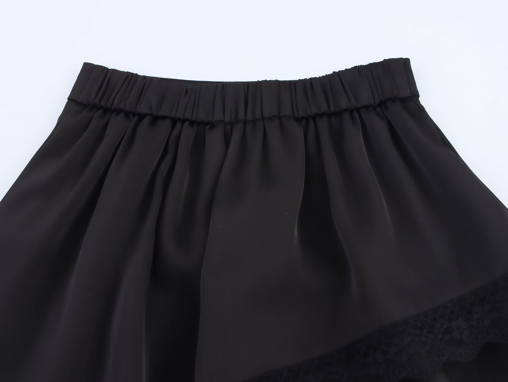 Spring Women Clothing Solid Color Multi Layer Irregular Asymmetric Lace Edge Tiered Skirt - ALZO