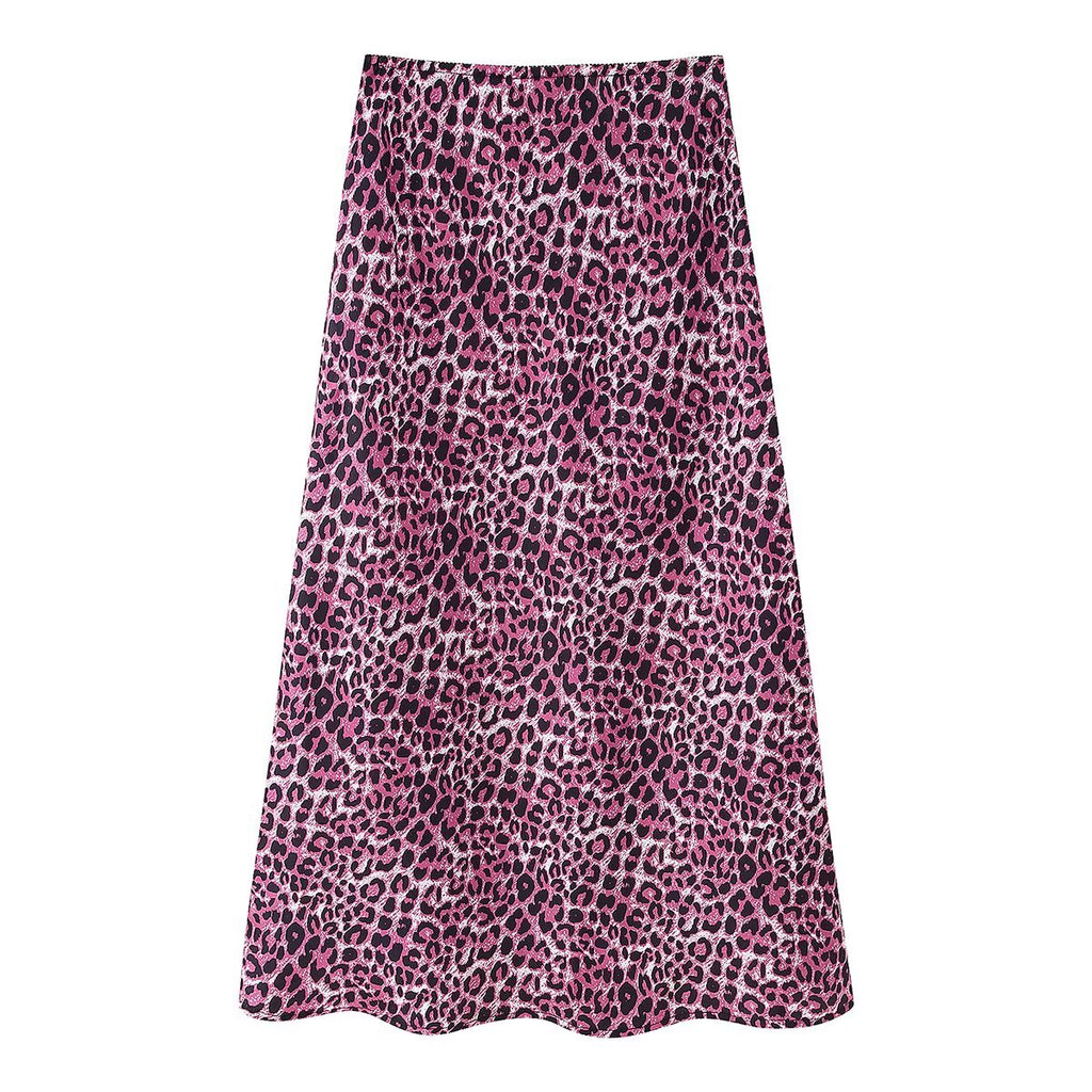Spring Summer Women Clothing Fashionable Elegant Silk Satin Texture Leopard Print Skirt - ALZO