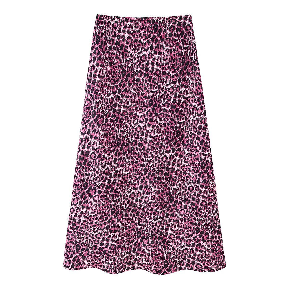 Spring Summer Women Clothing Fashionable Elegant Silk Satin Texture Leopard Print Skirt - ALZO
