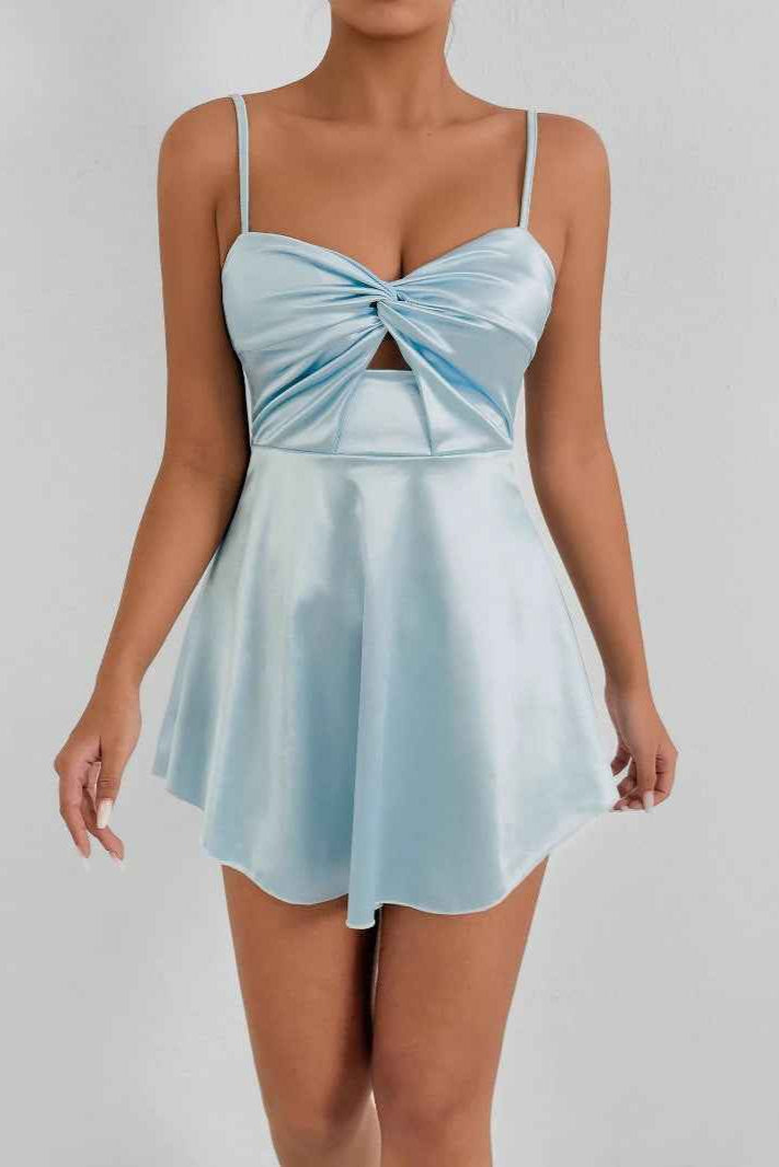 Women Bandeau Sling Hollow Out Cutout Short Sexy Waist Controlled Deep V Plunge neck Dress Women